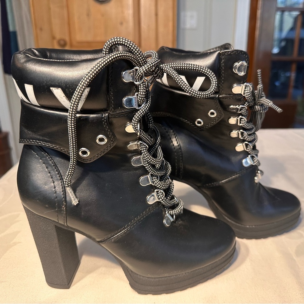 DKNY Y2K Inspired Black Lace Up Ultra High Heel Ankle Boots Size 7.5 Clubwear